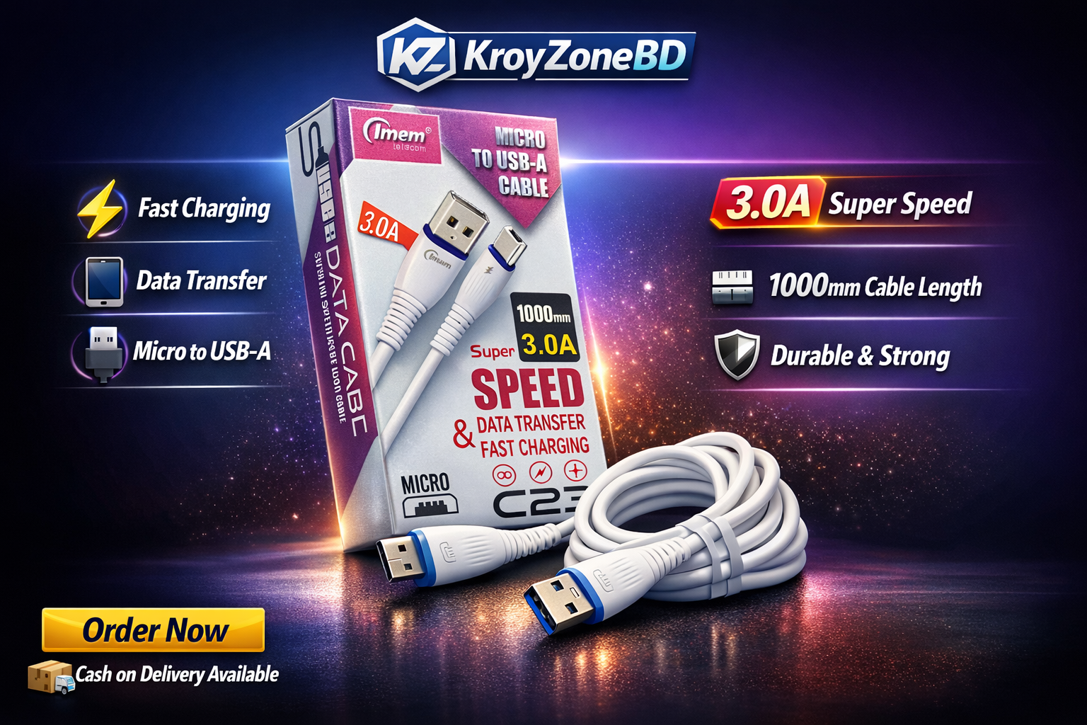 ⚡ Micro To USB-A Super Speed Charging Cable 3.0A Data Transeer& Fast Charging